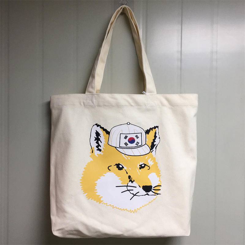 Mk Túi tote Đeo Vai Vải canvas In Hình Đầu Cáo Cờ Hàn Quốc