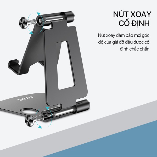 Giá Đỡ Điện Thoại Máy Tính Bảng Hợp Kim Nhôm ACOME AH01 Điều Chỉnh Linh Hoạt 270 Độ, Màu Xám Hàng Chính Hãng