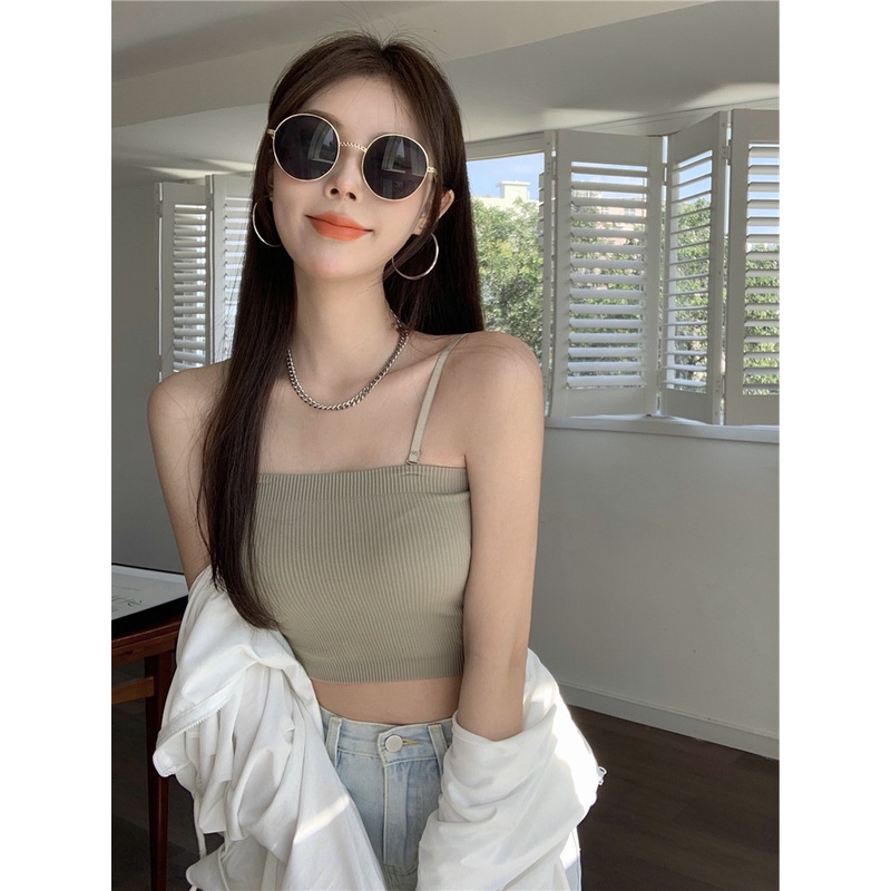 Áo croptop sát nách ZHELIHANGFEI trễ vai thiết kế ngọt ngào dễ phối đồ cho nữ