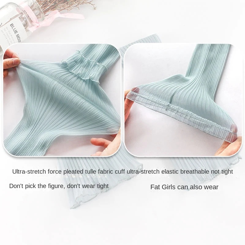 Găng Tay Chống Nắng Bằng Lụa Lạnh Phối Ren Mềm Mại Co Giãn Tốt Chống Bụi Chống Tia Uv Thời Trang Cho Nữ