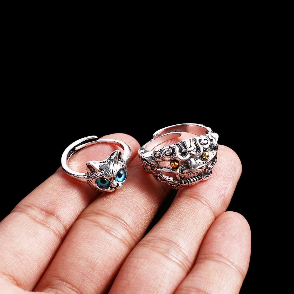 BACK2LIFE Nhẫn Hở Hình Mèo Phong Cách Retro Hàn Quốc Tinh Tế Cho Nữ