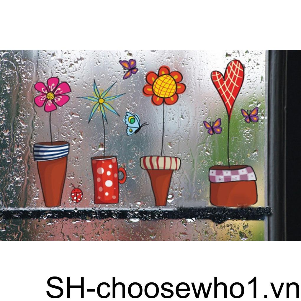 Giấy Dán Tường / Kính Cửa Sổ Bằng PVC Tự Dính Hình Chậu Cây Trang Trí Phòng Ngủ