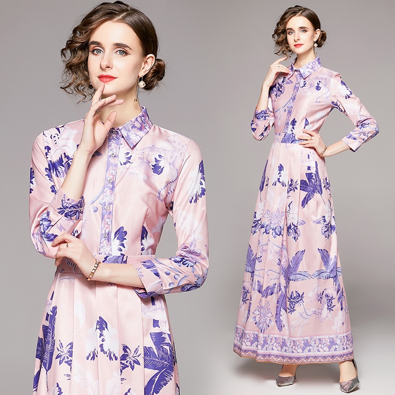 Đầm Maxi Màu Tím In Họa Tiết Dáng Dài Thanh Lịch Cho Nữ
