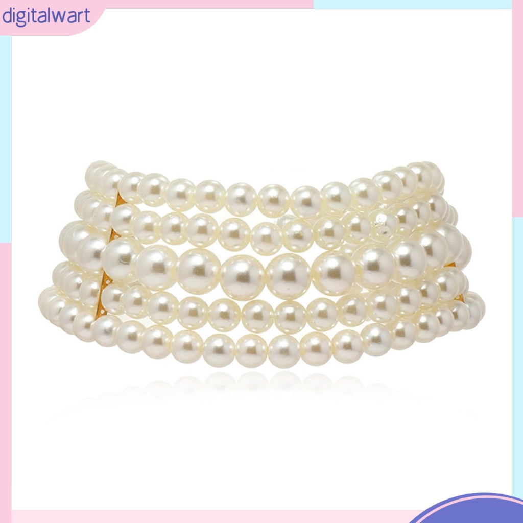 [DIWA] Bộ Vòng cổ + Bông Tai Ngắn Nhiều Lớp Đính Hạt Ngọc Trai Giả Thời Trang Dành Cho Cô Dâu