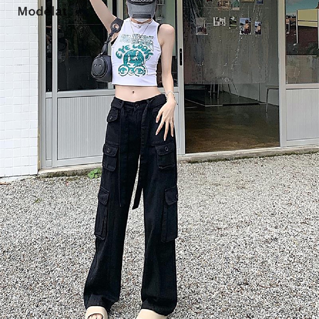 Quần Baggy Dài Ống Rộng Lưng Thấp Màu Trơn Thời Trang Đường Phố 2023 Cho Nữ