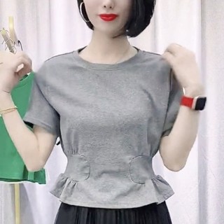 Áo Thun Nữ Ngắn Tay Cổ Tròn Màu Trơn Thời Trang Mùa Hè Mới
