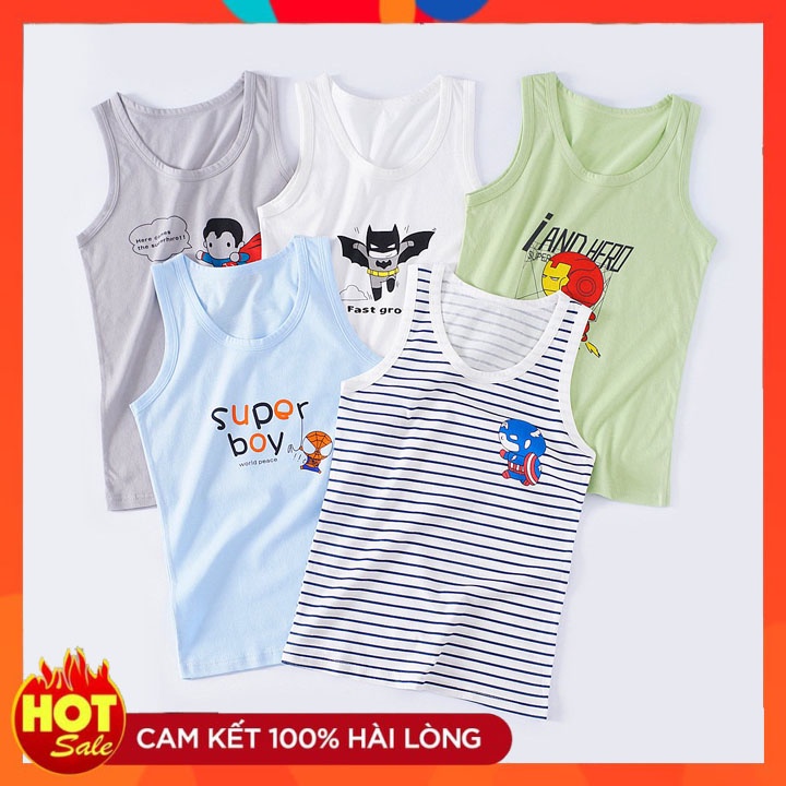 Áo ba lỗ bé trai áo ba lỗ cho bé in hình ngộ nghĩnh chất cotton hàng xuất dư