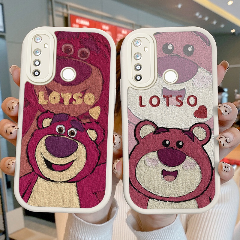 Ốp Điện Thoại Da PU Hình Gấu Dâu Tây Cho Realme 5 5i 5S 6i