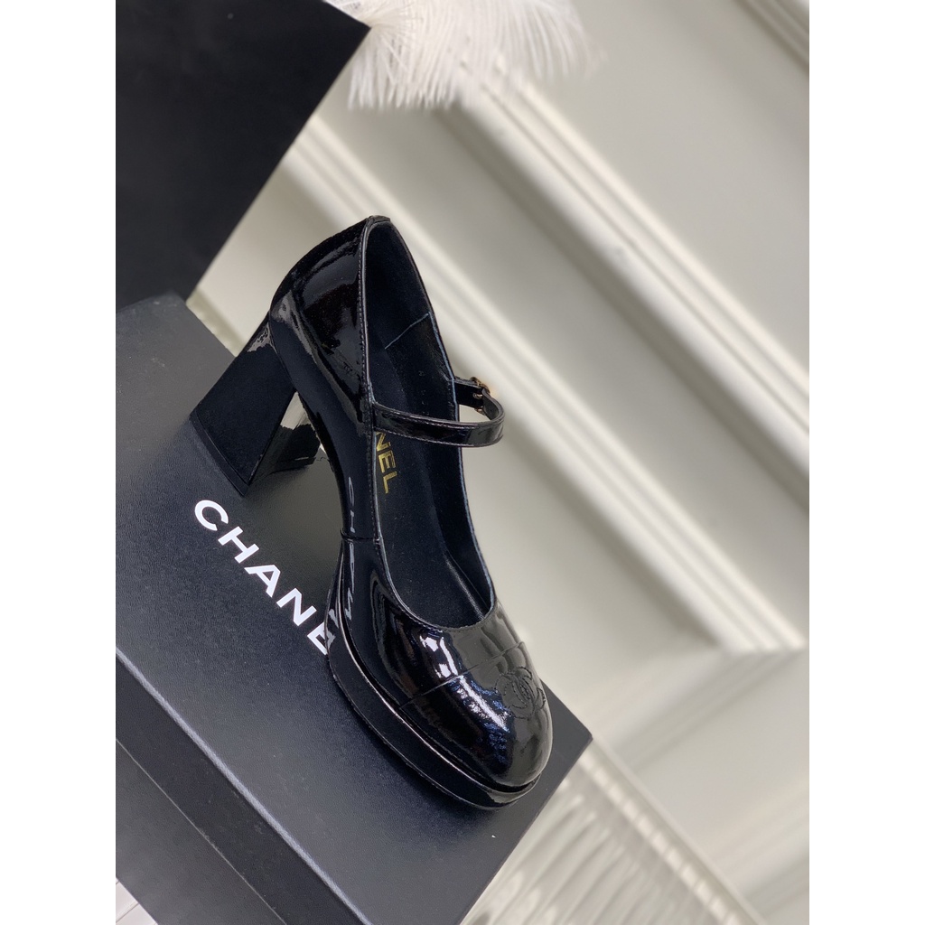 Giày cao gót nữ da thật thời trang cao cấp Channel CN phong cách retro, tiểu thư