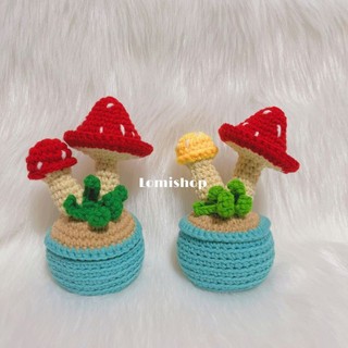 Chậu nấm trang trí len móc Lomishop - Chậu cây để bàn dễ thương - Nấm quà tặng handmade decor.