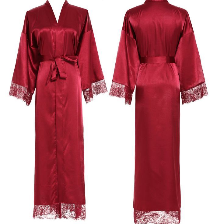 Áo choàng ngủ lụa dáng dài phối ren tay và gấu Hantu Sleepwear có nhiều màu