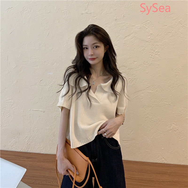 Áo Dệt Kim Ngắn Tay Dáng Rộng Thời Trang Xinh Xắn Cho Nữ