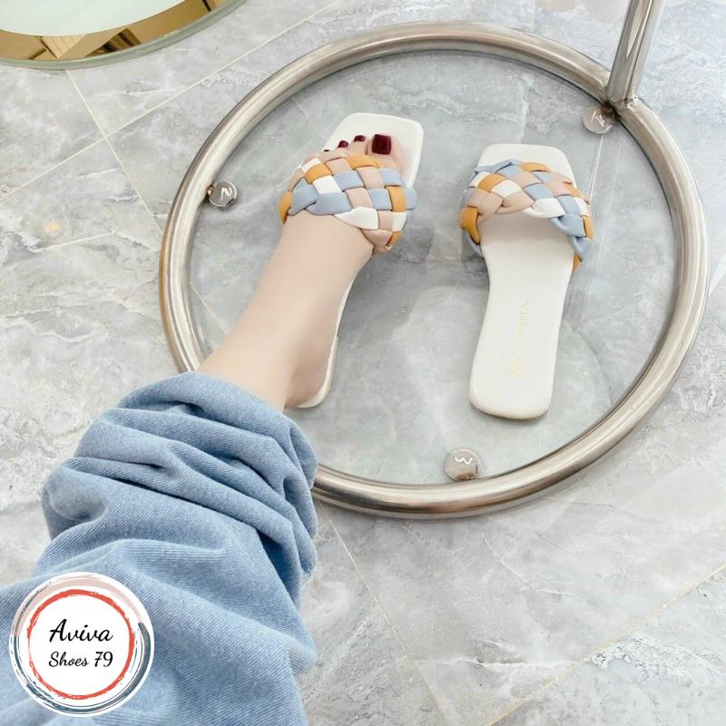 Dép đế bệt quai ngang Bính phối màu H2STORE siêu xinh hót quanh năm.