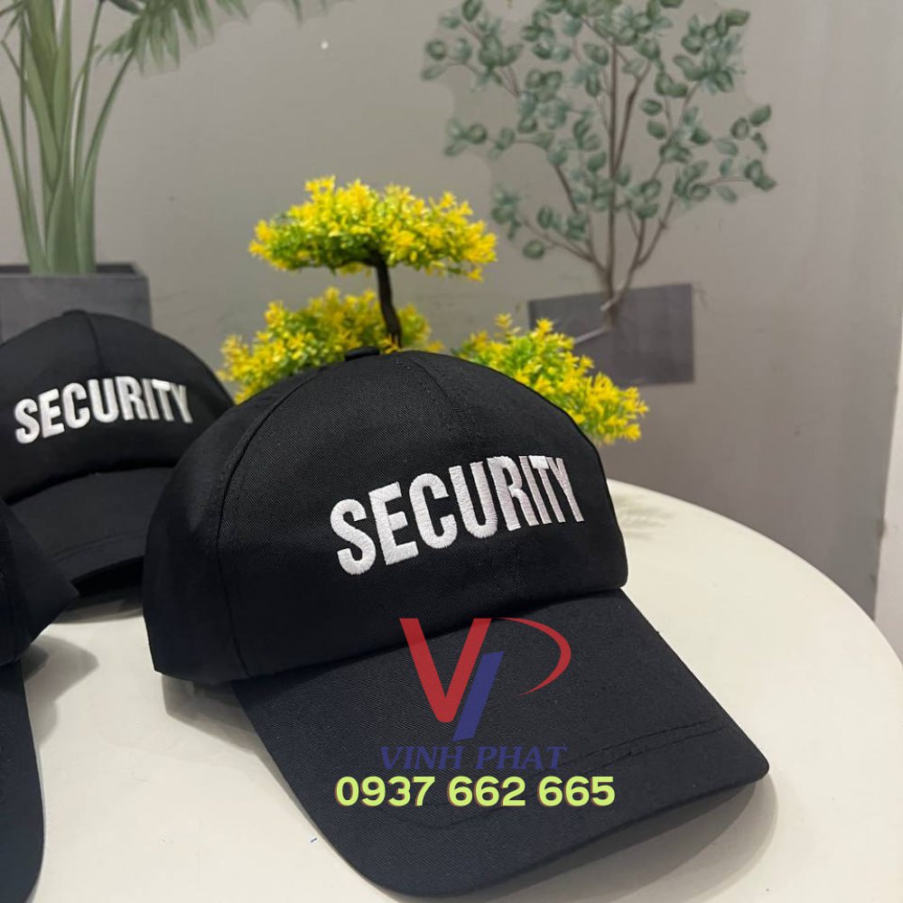 Nón kết bảo vệ thêu chữ security màu vàng, trắng vải kaki bền đẹp hàng sẵn giá rẻ