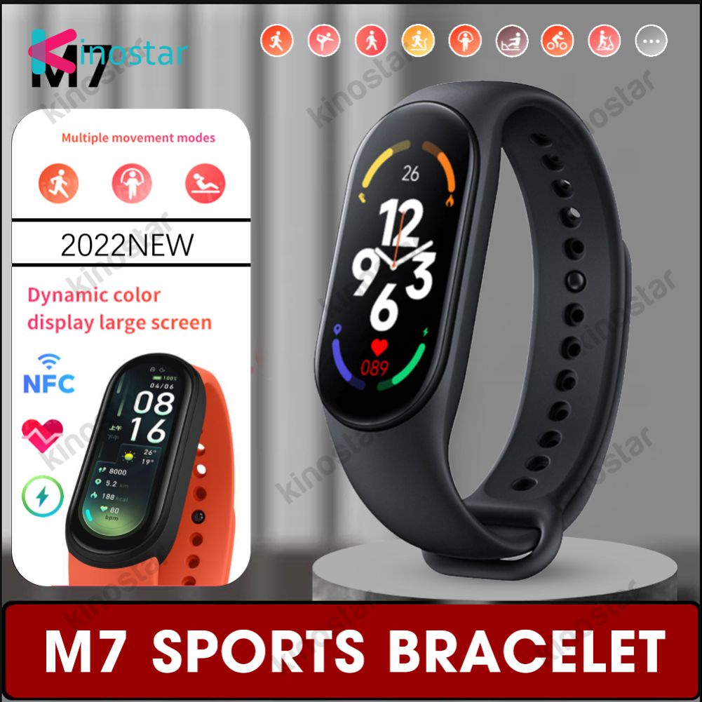 (spot) Đồng hồ thông minh M7 Máy đếm bước chân màn hình màu độ phân giải cao chống thấm nước Fitpro Solution dành cho nam và nữ với bộ sạc đen