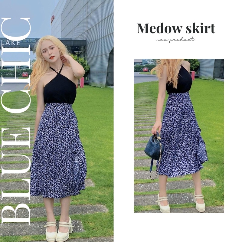 Chân váy hoa nhí chữ A MEDOW SKIRT - BLUE CHIC