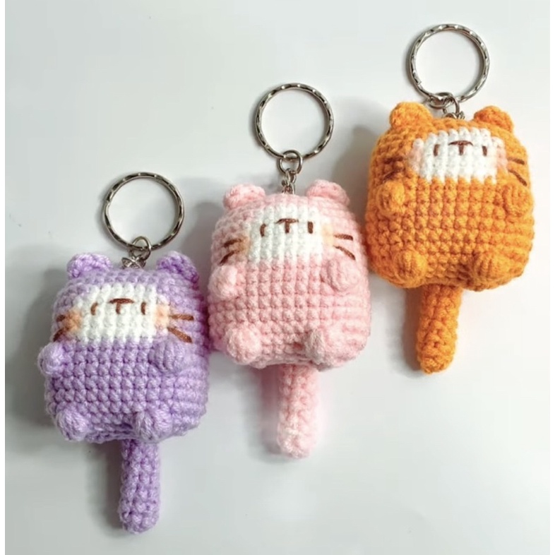 Set nguyên liệu làm móc khoá mèo con bằng len + video hướng dẫn