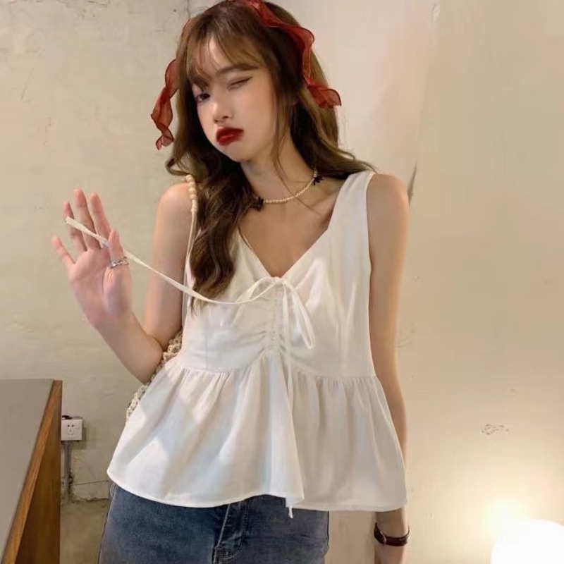 Áo Hai Dây Cổ Chữ v Cột Dây Đơn Giản Thời Trang Mùa Hè