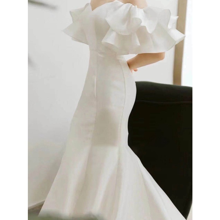 Đầm Cô Dâu Vải Satin Màu Trắng Thời Trang Mới