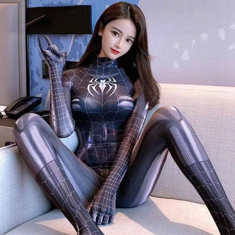 Bộ đồ bó sát liền thân hóa trang người nhện màu đen MJ dành cho nữ