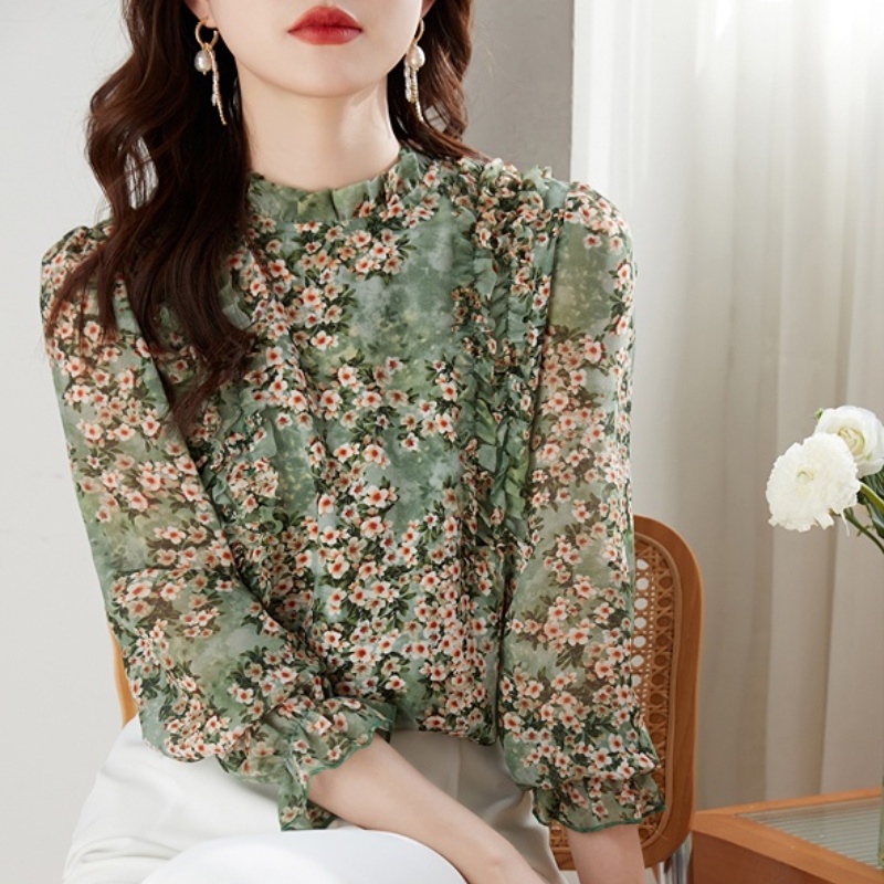 Áo Sơ Mi Chiffon Tay Dài Che Bụng Phong Cách Phương Tây Thời Trang Xuân Hè 2023 Mới Cho Nữ