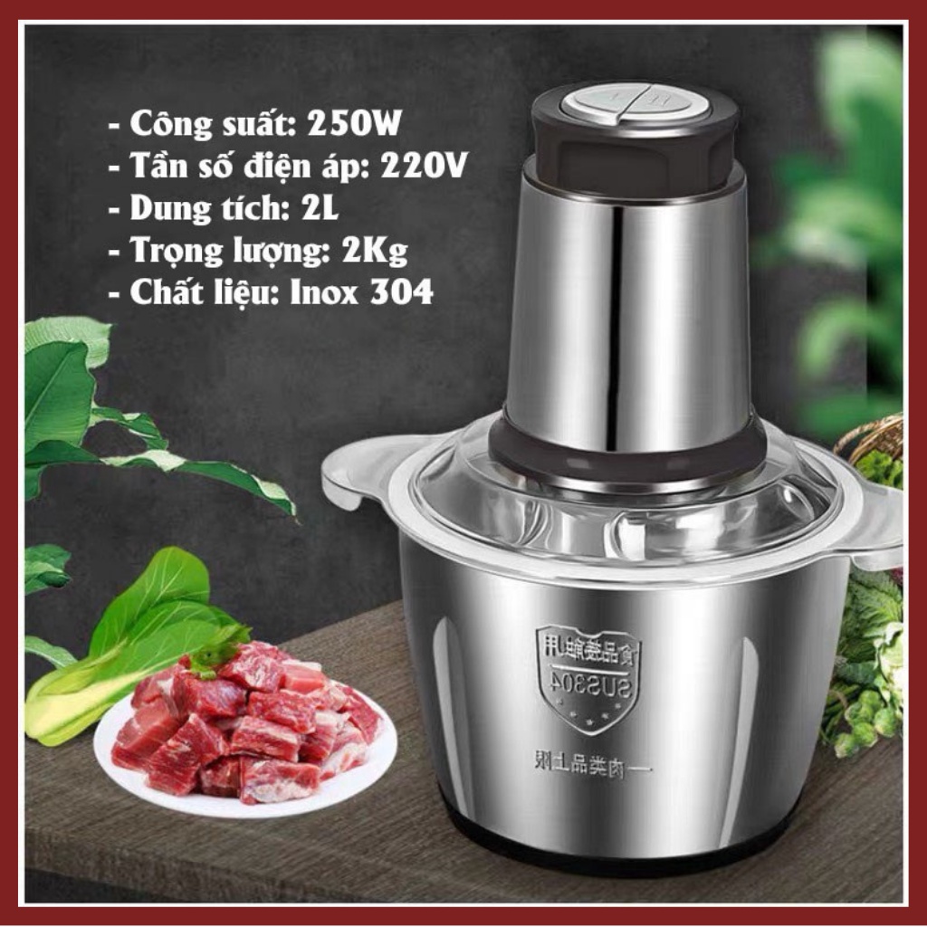 Máy xay thịt, máy xay đa năng, công suất 250W, cối inox304, 4 lưỡi dao sắc bén