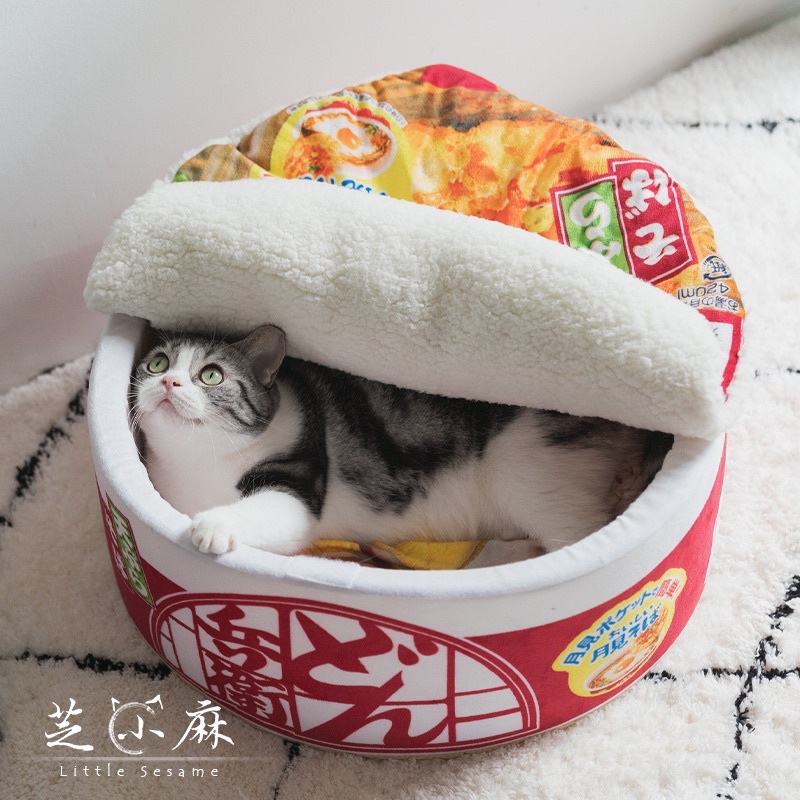 Đệm Nằm Cho Thú Cưng Hình Hộp Mì Ramen, Ổ Nằm Cho Chó, Mèo Bằng Bông Dày Dặn