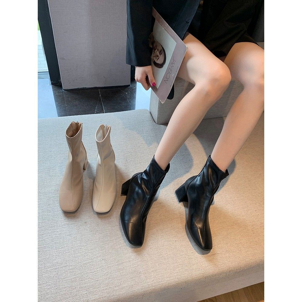 ORDER - BOOTS CỔ VỪA 6 PHÂN DA PU KHÓA KÉO SAU MŨI BO GÓT VUÔNG ÔM CHÂN XINH XẮN- (ảnh thật ở cuối)
