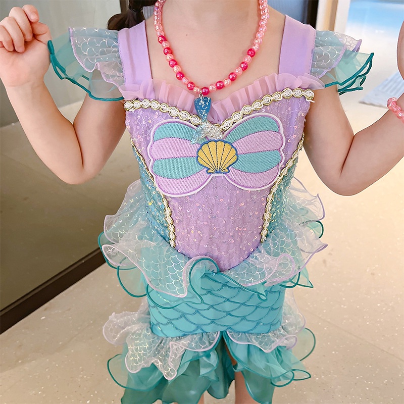 Đầm Công Chúa Tiên Cá Đính Kim Sa Màu Sắc Cổ Điển Thời Trang Xuân Hè 2023 Mới Cho Bé Gái
