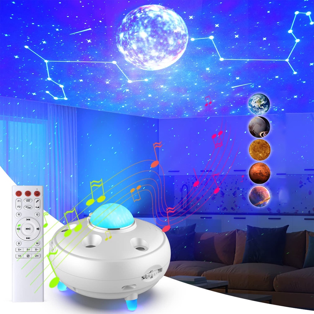 Đèn LED Chiếu 4 Trong 1 Phiên Bản Mới 2023 Galaxy 12 Chòm Sao 5 Hành Tinh Ánh Sáng Trắng Tiếng Ồn Bluetooth 5.0HIFI