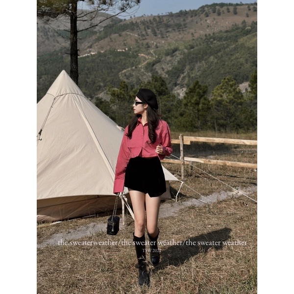 Áo sơ mi thô dài tay dáng croptop 3 màu the.sweaterweather TSW (ảnh thật)