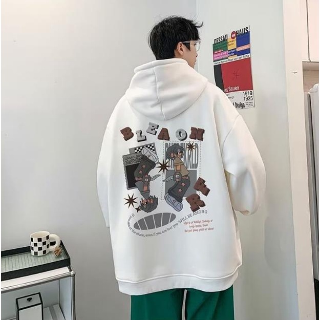 Áo Khoác Hoodie Thể Thao Dày Dặn Dáng Rộng In Chữ Hoạt Hình 3 Màu Tùy Chọn Size M-8XL Thời Trang Cho Nam