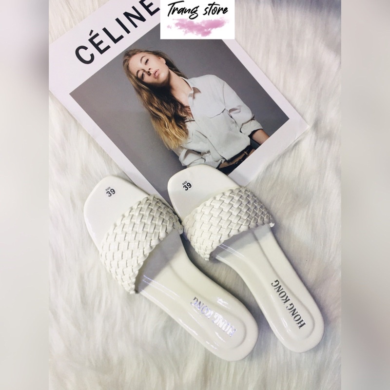 (Xả Kho)Dép Nữ Cao gót 3cm mũi vuông quai ngang đan lưới