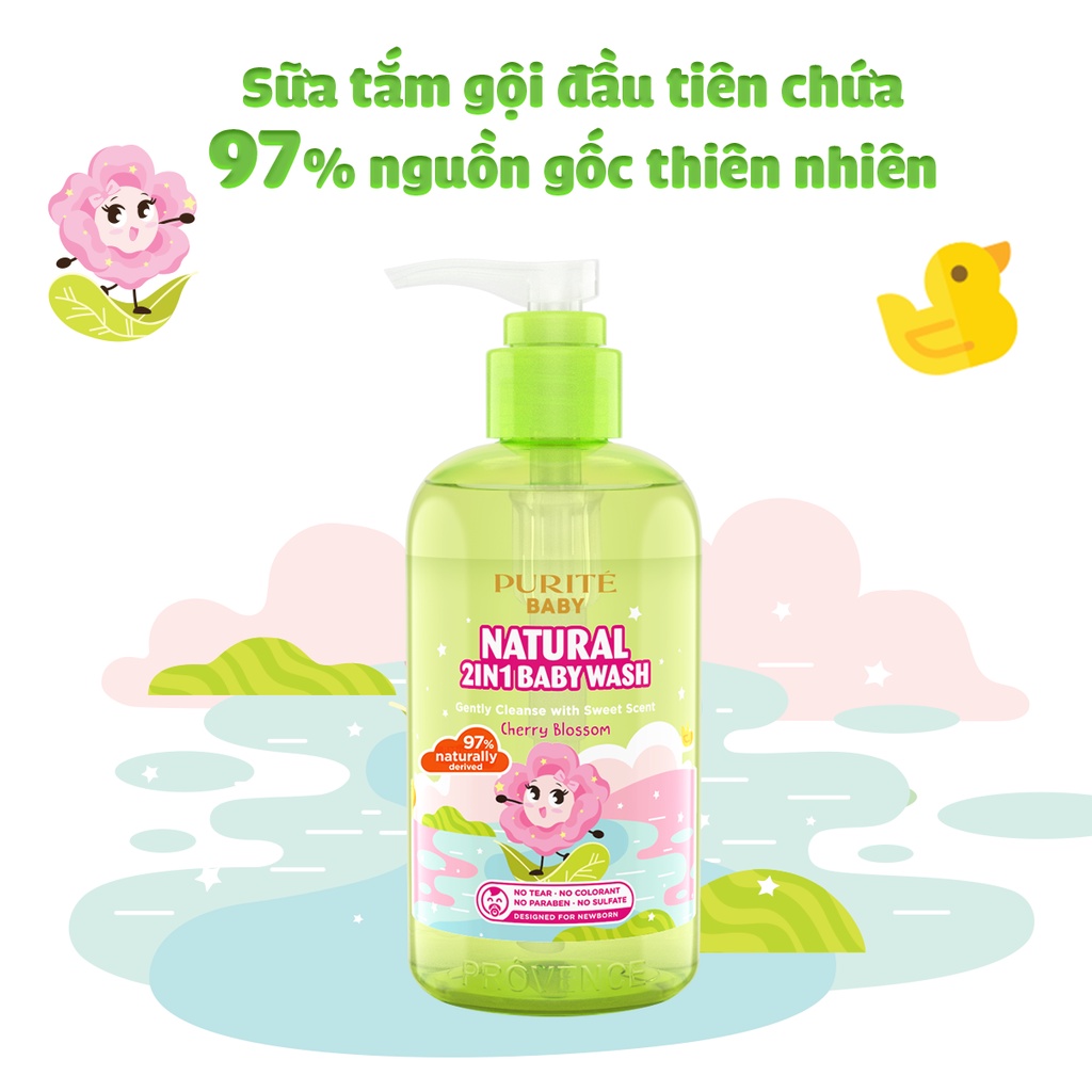 Sữa Tắm Gội Thiên Nhiên Purite Baby Cherry Blossom - Hoa Anh Đào 250ml