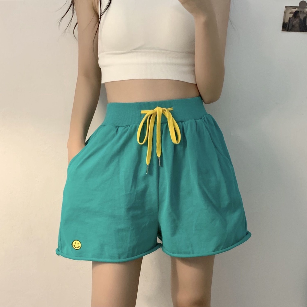 Jiashucheng Klein Quần Short Thể Thao Ống Rộng Lưng Cao Màu Xanh Dương Phong Cách Hàn Quốc Thời Trang Mùa Hè Hàng Mới Dành Cho Bạn Nữ Mặc Ngoài
