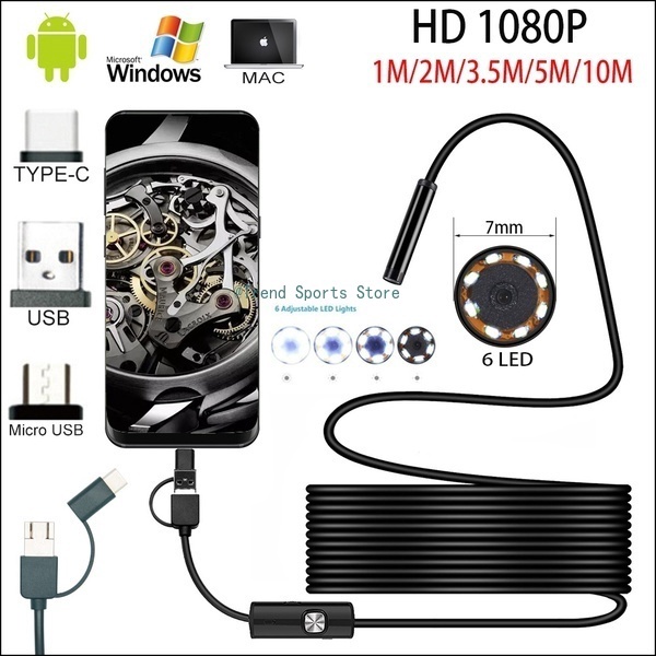 Camera Nội Soi Android 5.5MM 7MM Mini Lens 3 Trong 1 Tpye-c Micro USB 6LEDs Chống Nước Cho Điện Thoại PC AN98