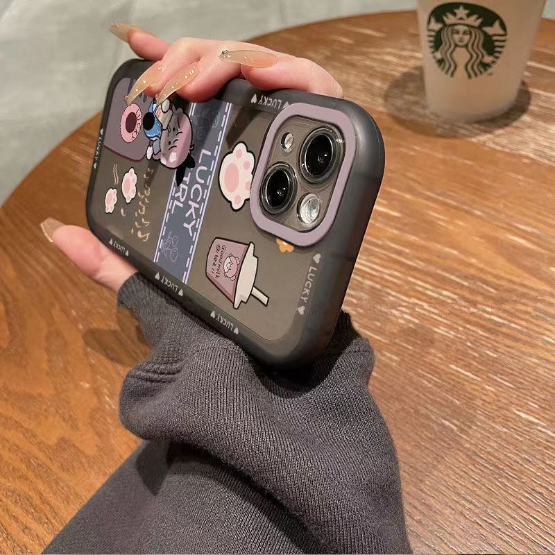 ✅Ốp Điện Thoại Mềm Màu Trong Suốt Hình Cô Gái Uống Trà Sữa Cho iPhone 14 13pro 12promax 7Plus Xr