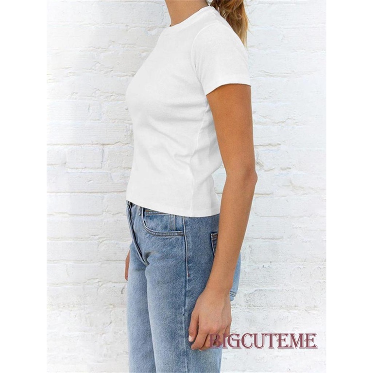Áo Thun Tay Ngắn Cổ Tròn Màu Sắc Đơn Giản Thời Trang Mùa Hè Cho Nữ