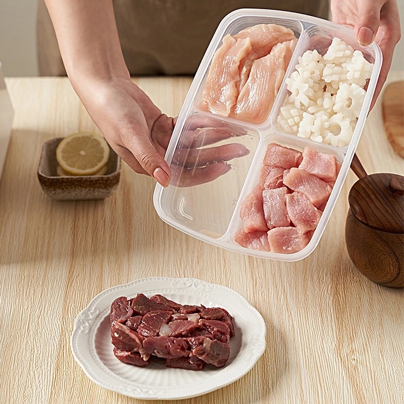 Hộp Nhựa 4 Ngăn Trong Suốt Đựng Thực Phẩm Đa Năng