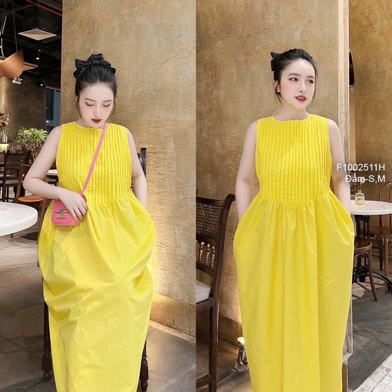 Đầm thô dáng dài xếp ly ngực tôn dáng transstore