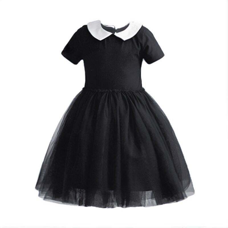 Đầm Lưới Đen Tay Ngắn Cổ Tròn Hóa Trang Công Chúa Baptism Cho Bé Gái