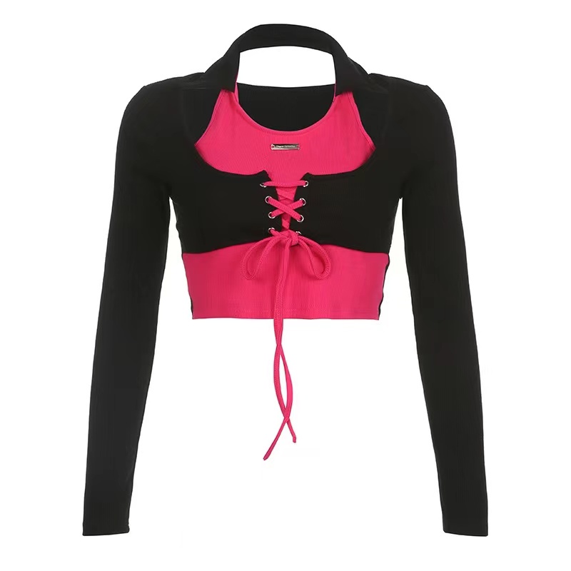 Áo Thun Lửng Tay Dài Phối Dây Buộc Thiết Kế Trẻ Trung Cá Tính