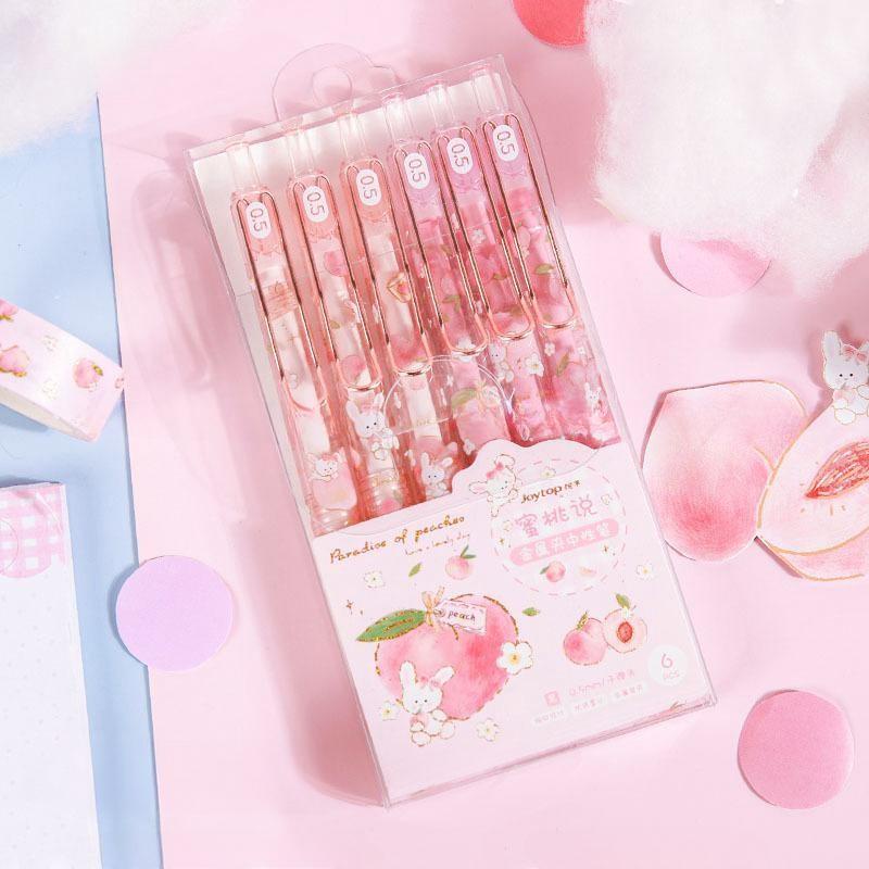 Bút bi cute gel bấm ngòi 0.5mm cao cấp hoạt tiết quả đào dễ thương mực đều nét chữ đẹp - Hally shop