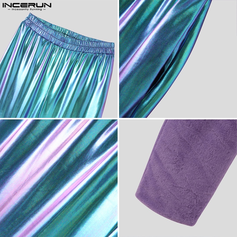 Quần INCERUN cạp cao màu flash phối lông thời trang cá tính