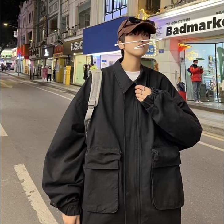 Áo Khoác Nam Trơn Màu Túi Lớn Thời Trang Hàn Quốc Dành Cho Nam Simple Unisex Áo Khoac Bomber Nam Bigsize Couple Top đồng Phục Bóng Chày đồng Màu