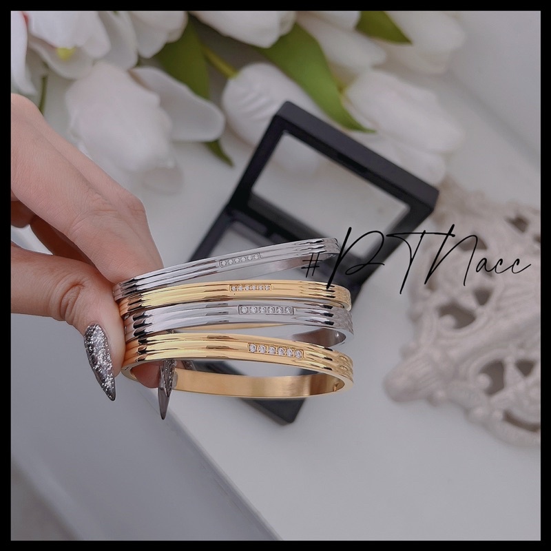 Vòng tay titan đính đá đơn giản bản dày, mỏng dành cho nam nữ .PTNACC.