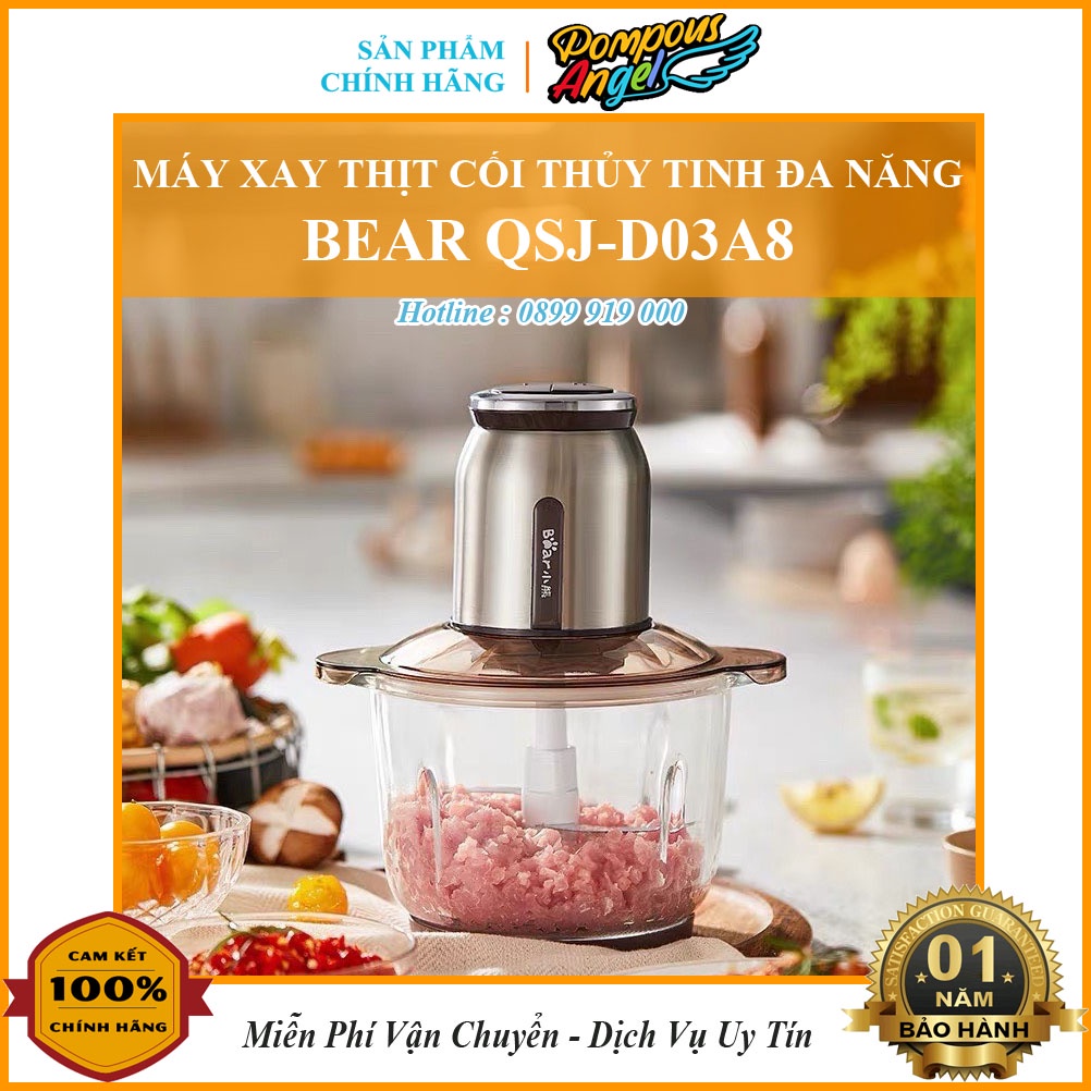 Máy xay thịt cối thuỷ tinh 2L BEAR QSJ-D03A8 2 nút bấm Bảo hành 12 tháng