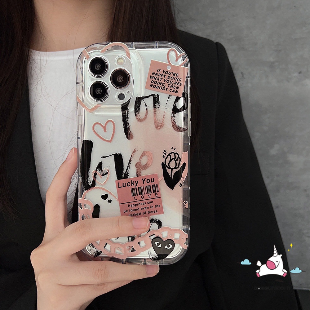 Ốp Điện Thoại Tpu Dẻo Trong Suốt In Trái Tim Graffiti iPhone 7plus 8plus 11 14 13 12 Pro MAX 6 6S 7 8 Plus XR X XS MAX