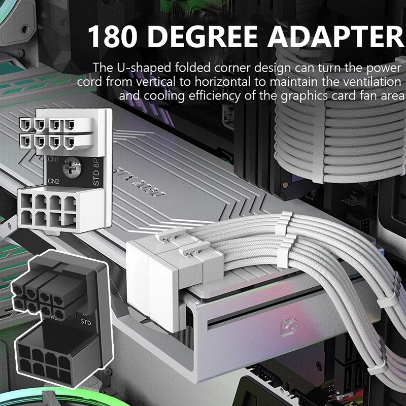 Đầu Nối Chuyển Đổi GPU 8Pin Sang 8Pin Góc 180 Độ Chuyên Dụng Cho Thẻ Video Máy Tính Để Bàn