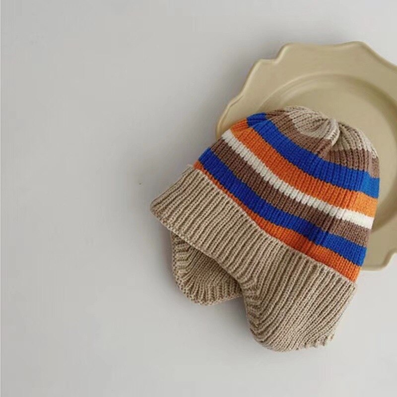 Mũ Len Giữ Ấm Hở Rốn Màu Cầu Vồng Đáng Yêu Thời Trang Mùa Đông Mới Cho Bé Trai Và Bé Gái